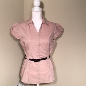 Fred David Stretch Button Down Shirt w Belt SZ Med